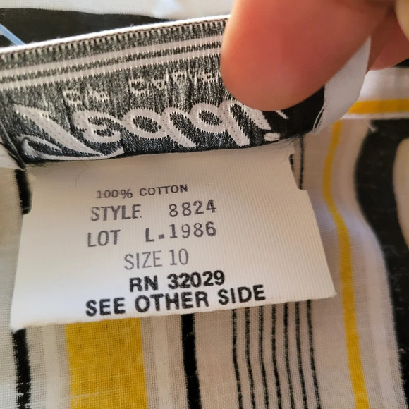 Vintage Striped Tunic Blouse / Button Down / Yellow/Black/White / Sz 10 - Picture 8 of 9